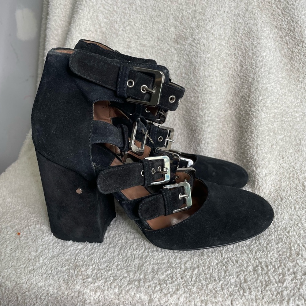 Laurence Dacade Maja Multi Buckle Strap Heels Pumps‎ Black Suede Size 38 READ